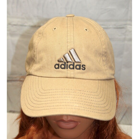 Vintage adidas beige hat lightweight Climalite Unisex Baseball Cap 3 bars - Picture 1 of 5